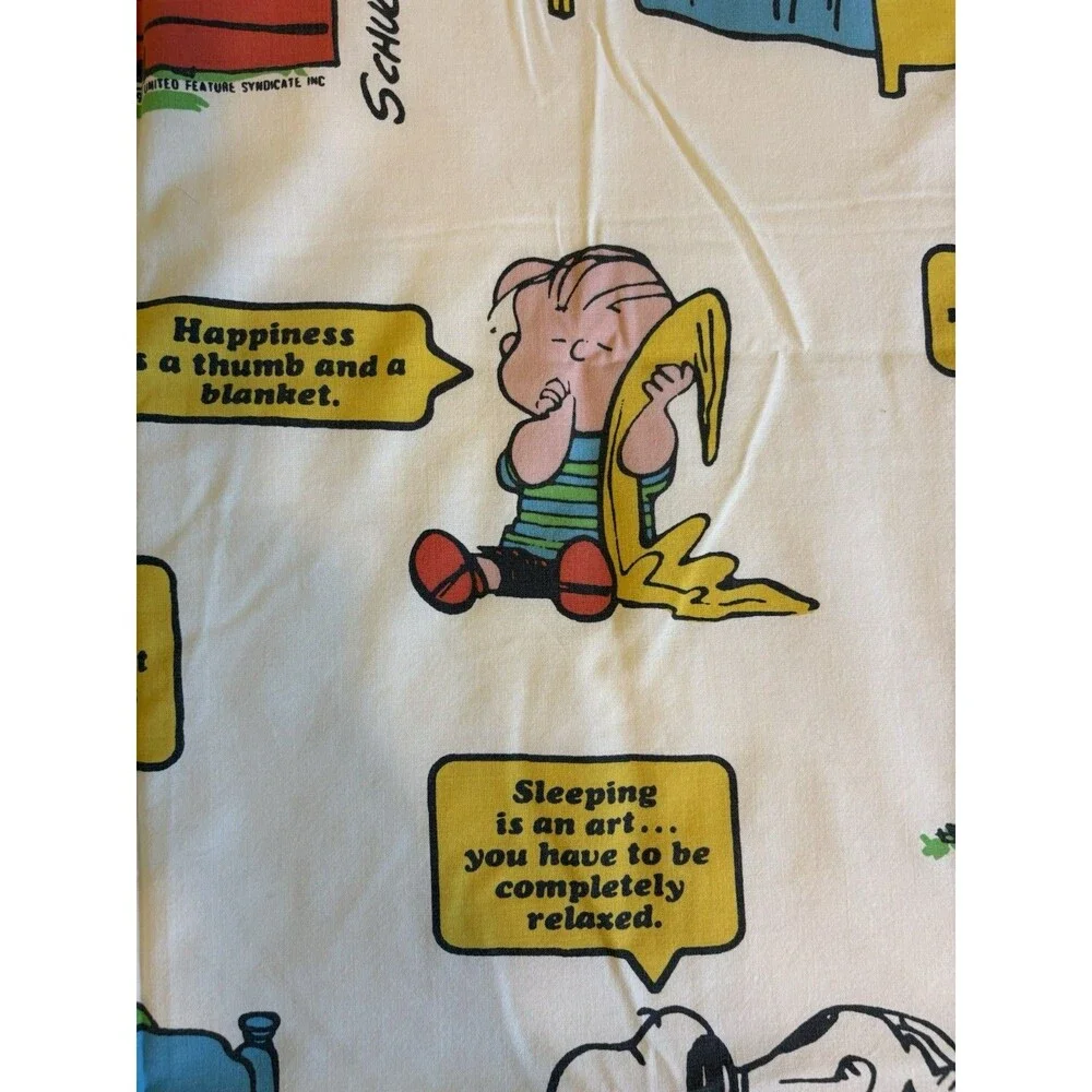Vintage 1971 Peanuts Snoopy Charlie Brown Single Bed Flat Sheet JCPenney Muslin